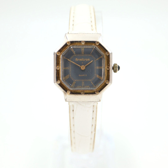 Vintage Armitron Womens Watch 24mm Two Tone Octagon Gray Dial White Leather - Picture 1 of 16